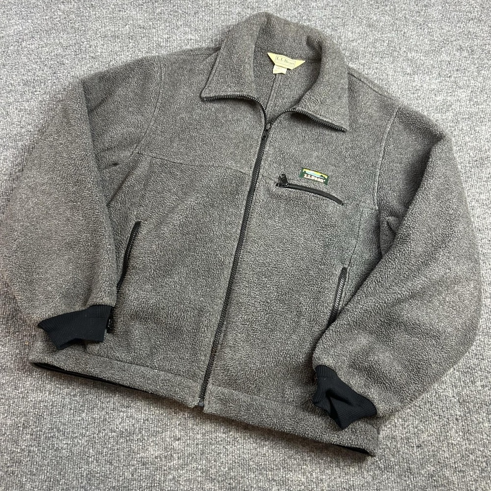 Vintage LL Bean Jacket Mens Large Gray Fleece Lined Bomber Zip Pockets Made USA